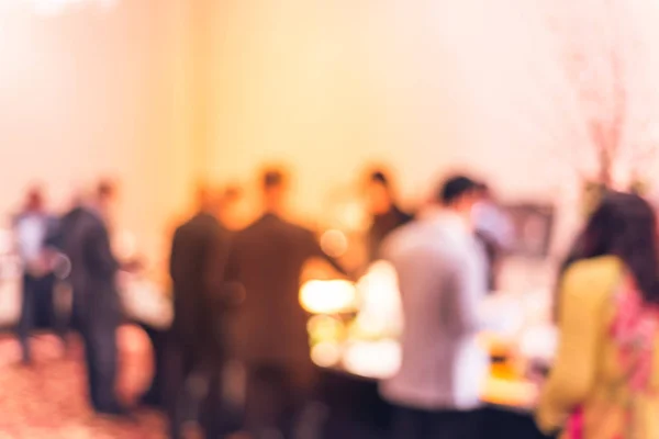 Blurry background diverse people choosing foods at hotel buffet catering in America — Stock Photo, Image