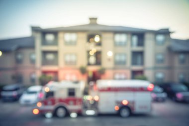 Amerika'da apartman kompleksinde filtrelenmiş görüntü bulanık arka plan yangın felaket olay