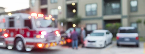 Panoramic view blurry background fire disaster event at apartment complex in America — Stock Photo, Image