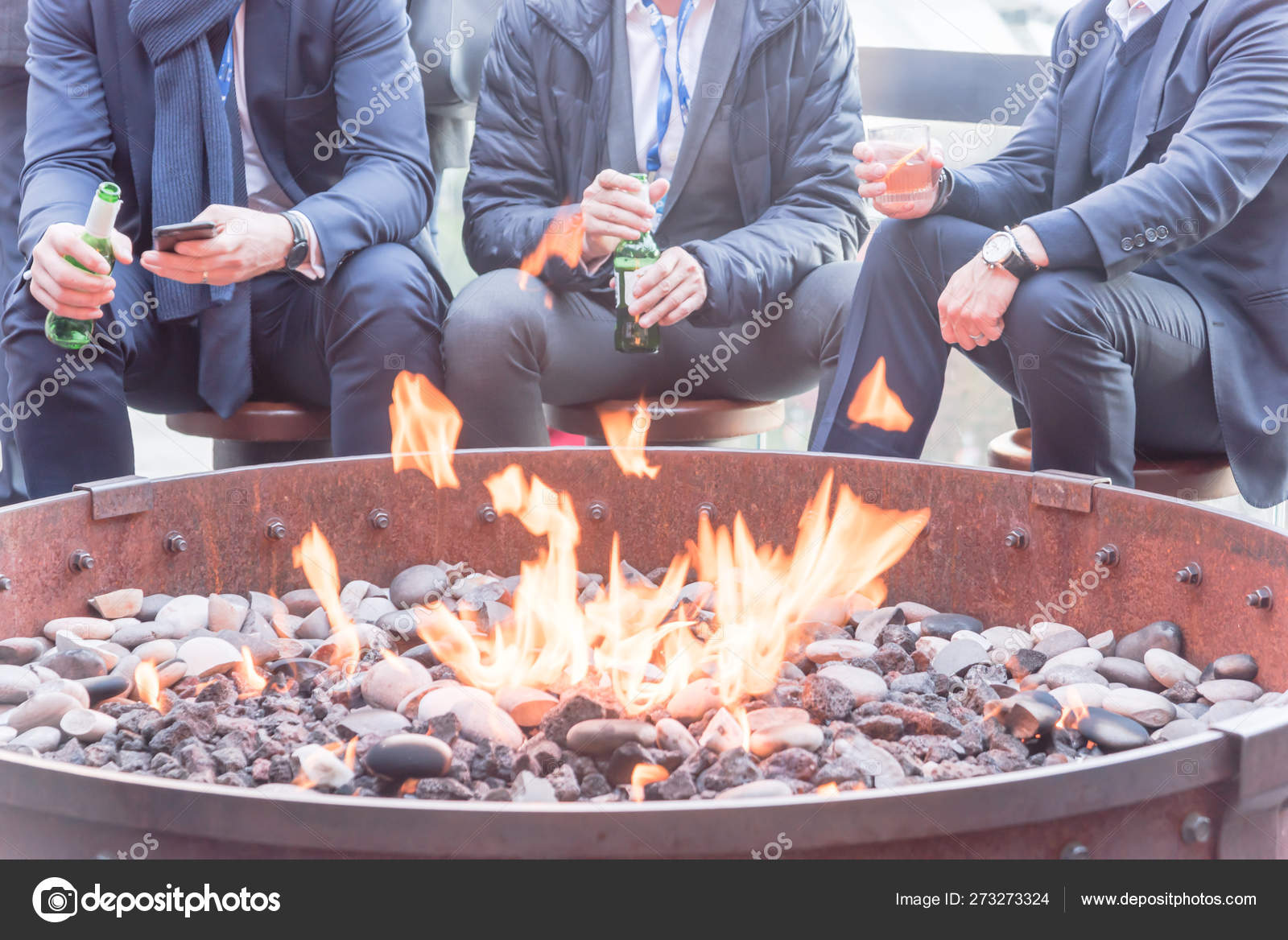 Businesspeople Hangout Near Patio Fire, Chicago Fire Pit