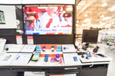 Amerikan toptan mağazasında cep telefonları Bulanık arka plan çeşitliliği