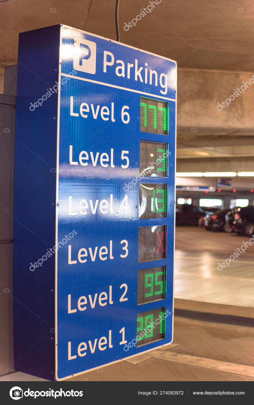 Smart Signboard With Available Spots For Each Level At Parking