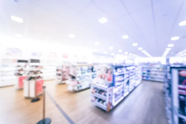 Blurry background cosmetics and makeup supplies at American beauty store