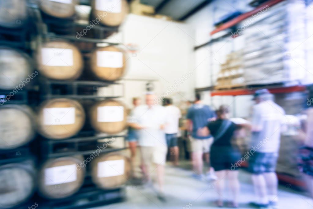 Blurry background customer queue to taste draft beer from American brewing taproom
