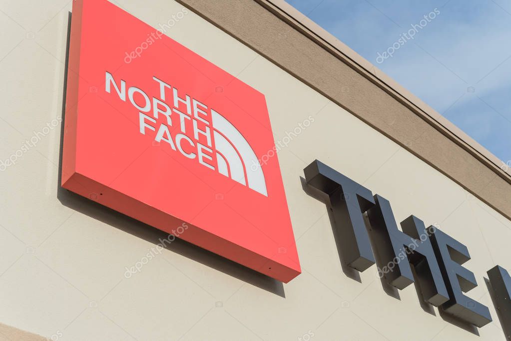 ALLEN, TX, US-NOV 25, 2018:Close-up view logo of The North Face store at outlet shopping. American recreation company produces clothing, footwear, and outdoor equipment