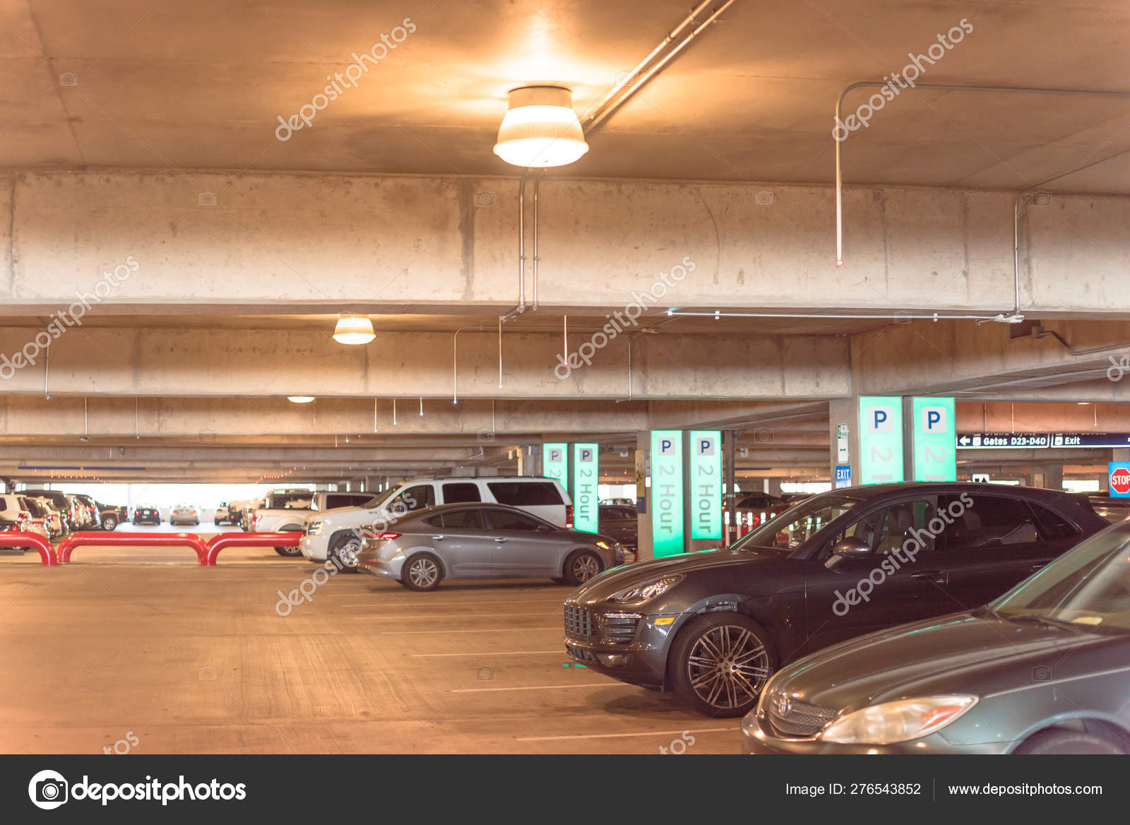 Overhead Green Or Led Indicators Showing Available Parking Spaces
