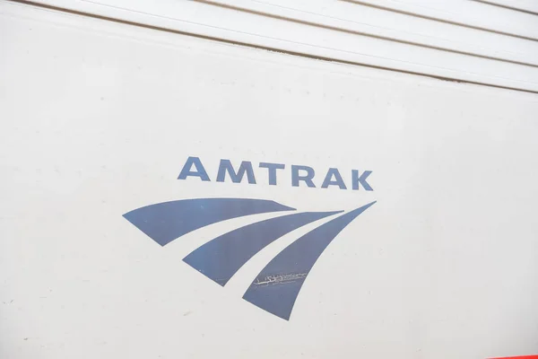 Close-up logo of Amtrak or National Railroad Passenger Corporation — Stock Photo, Image