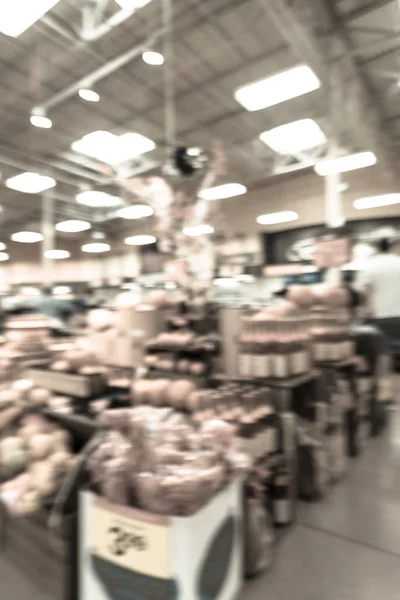 Filtered image blurry background festive Halloween decoration at supermarket in Houston