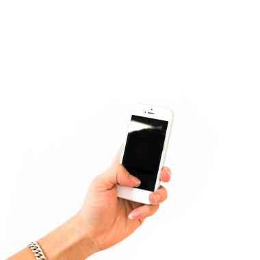 Asyalı adam beyaz izole akıllı telefon ile fotoğraf çekmek