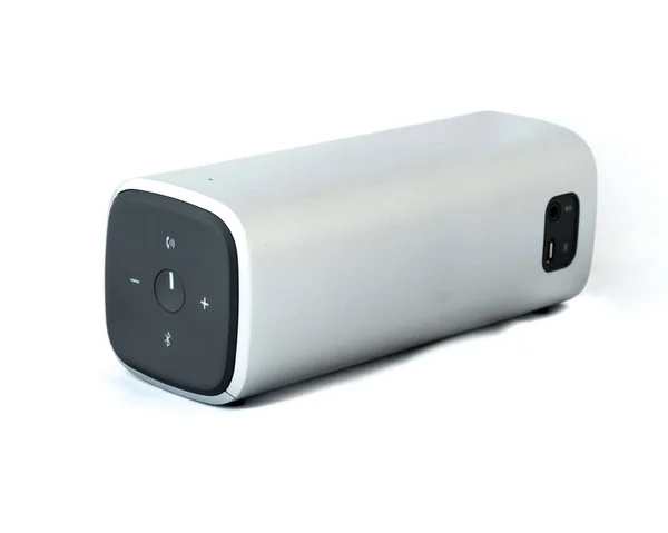 Studio shot of grey bluetooth speaker isolated on white — Stock Photo, Image