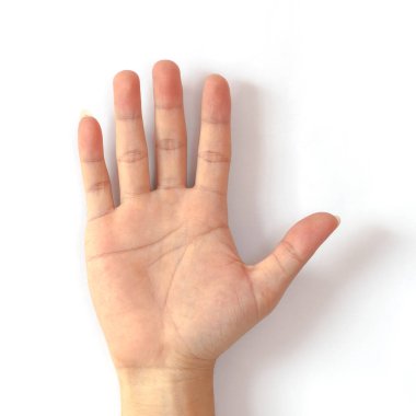 Stüdyo sağ erkek elini beyaz izole vurdu