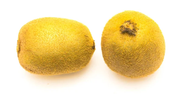 Close-up top view studio shot two fresh raw kiwi fruits isolated on white — Stock Photo, Image