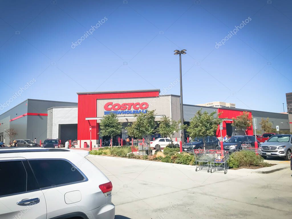 DALLAS, TX, US-OCT 19, 2019: View from parking lot of Cosco warehouse store in Churchill Way, Dallas. American multinational corporation which operates a chain of membership-only warehouse clubs