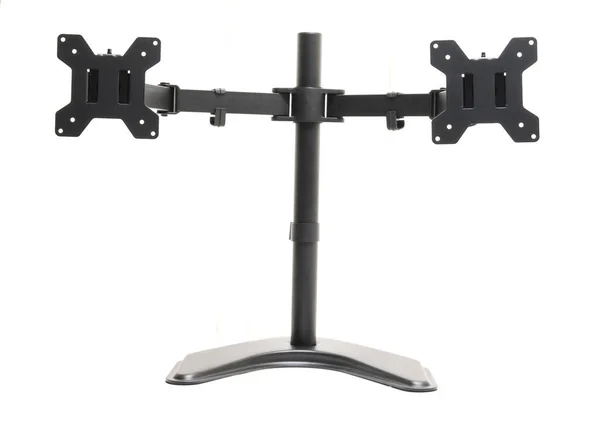 Supporto da scrivania moderno a doppio monitor isolato su sfondo bianco — Foto Stock