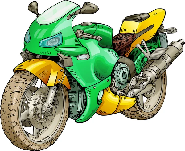 Moto Verte Jaune Isolée Sur Blanc — Image vectorielle