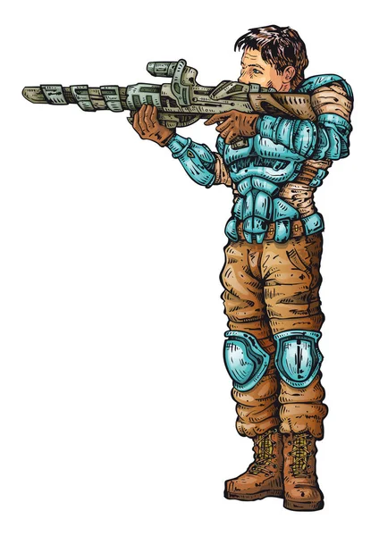 Soldat Combat Avec Fusil — Image vectorielle