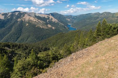 Göl kadeh içinde Mount Richmond Forest Park, South Island, Yeni Zelanda, havadan görünümü
