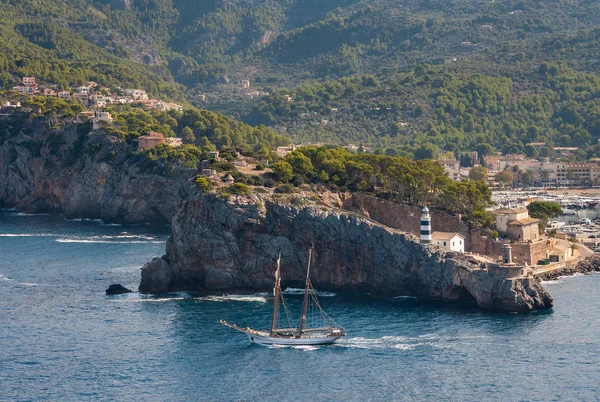 Letecký Pohled Přístav Soller Marina Pobřežními Útesy Ostrově Mallorca Středomoří — Stock fotografie