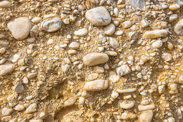 Close Pedras Rochosas Expostas Argila Seção Transversal Solo Arenoso — Fotografia de Stock