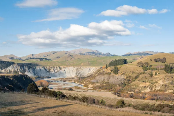 Letecký Pohled Řeku Wairau Vinicemi Krajiny Marlborough Jižní Ostrov Nový — Stock fotografie