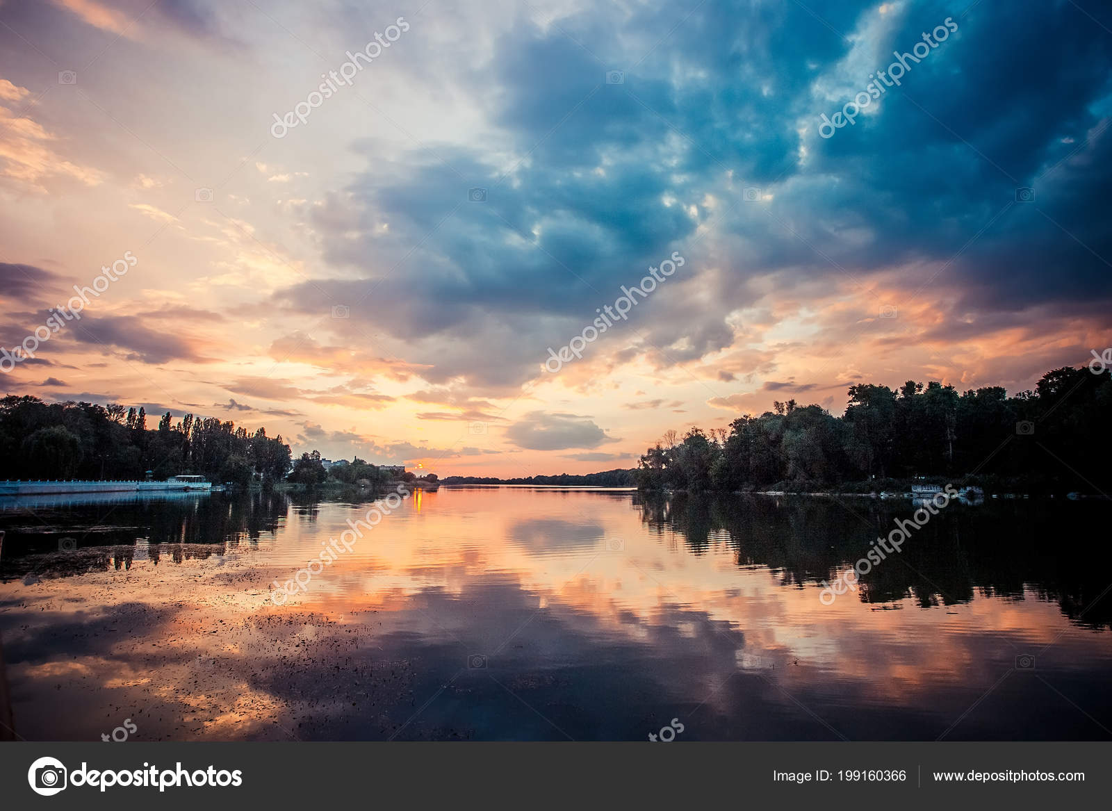 Paysage Coucher Soleil Lac Rivière Photographie