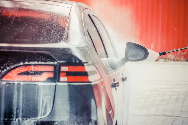 Lavaggio Auto Pulizia Auto Con Acqua Alta Pressione — Foto Stock