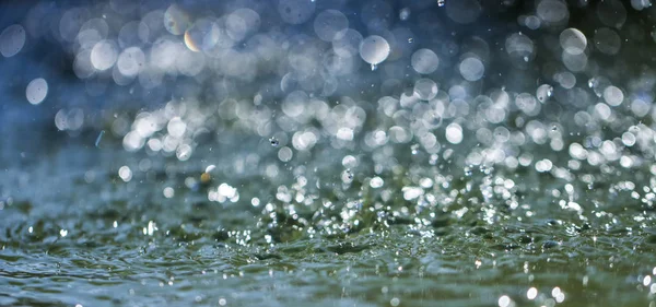 Капли Дождя Падают Воду Избирательный Фокус Вблизи — стоковое фото