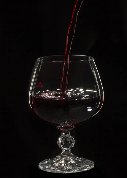 Glas Stillleben Bild Ein Glas Rotwein Einem Glas Auf Schwarzem — Stockfoto
