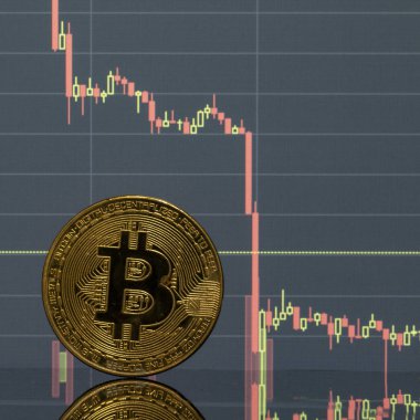 Bitcoin sikke üzerinde arka plan grafiklerini yakın çekim