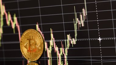 Bitcoin sikke üzerinde arka plan grafiklerini yakın çekim