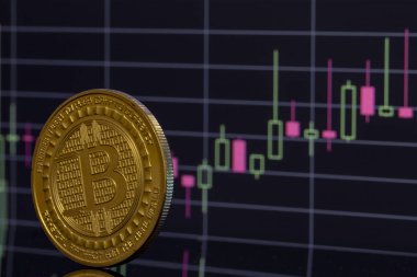 Bitcoin sikke üzerinde arka plan grafiklerini yakın çekim