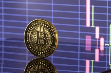 Bitcoin sikke üzerinde arka plan grafiklerini yakın çekim