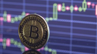 Bitcoin sikke üzerinde arka plan grafik yakın çekim