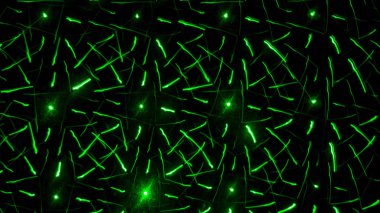 Siyah bir duvarda yeşil lazer ile çizim. Soyut çizim.