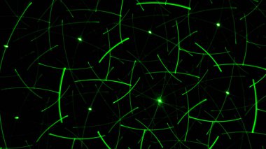 Siyah bir duvarda yeşil lazer ile çizim. Soyut çizim.