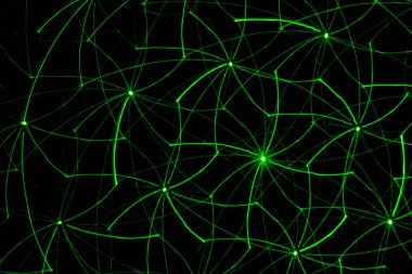 Siyah bir duvarda yeşil lazer ile çizim. Soyut çizim.