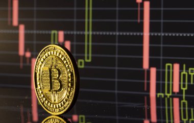 Bitcoin sikke üzerinde arka plan grafiklerini yakın çekim