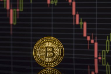 Bitcoin sikke üzerinde arka plan grafiklerini yakın çekim