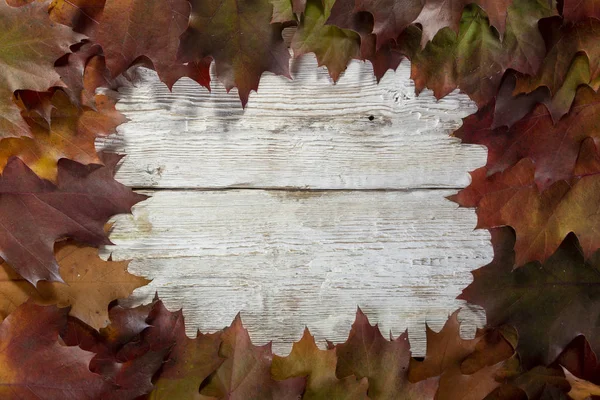 Feuilles Automne Sur Fond Table Bois Cadre Automne — Photo