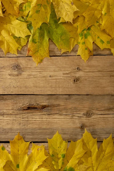 Осіннє Листя Дерев Яному Тлі Столу Рамка Осені — стокове фото