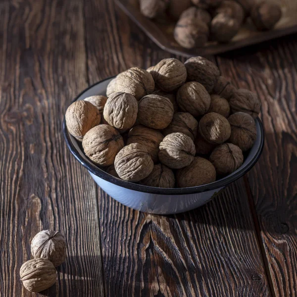 Deska Chutné Ořechy Kladivo Dřevěné Tabulce Barev — Stock fotografie