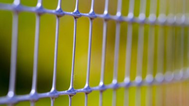 Seçici odak ile yeşil eski metal kafes. Yakın çekim, soyut resim.