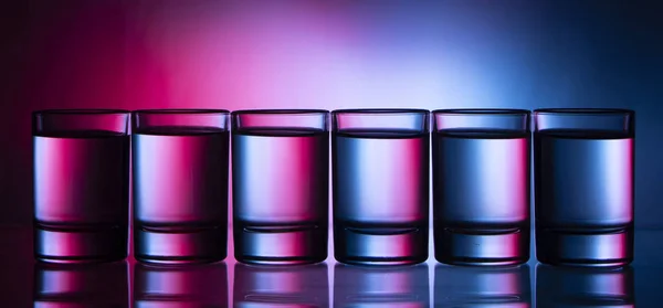 Six Small Multi Colored Glasses Bright Background Close — Stock Photo, Image