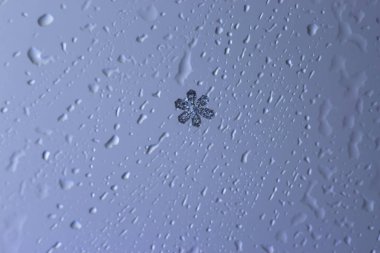 Güzel kar tanesi üzerinde açık mavi renkli yakın çekim