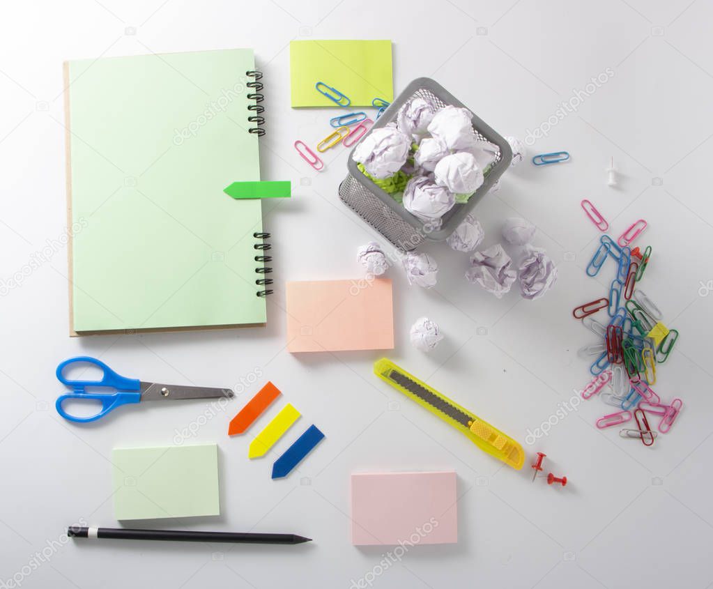 School and office supplies. Top view. on white background with copy space. Background