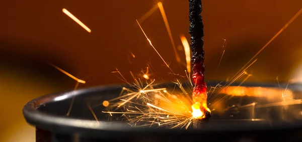 Flaming Sparkler Red Background Close — Stock Photo, Image