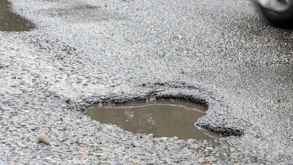 Hay Muchos Baches Primer Plano Carretera — Foto de Stock