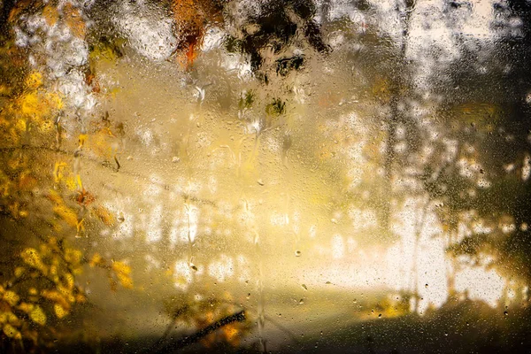 Güzel Ufuk Sahne Dışında Bir Pencere Bölmesinin Üstünde Damlaları Arka — Stok fotoğraf