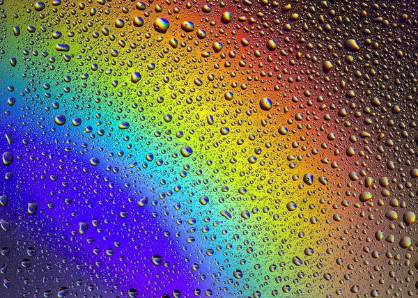 Gotas Agua Vaso Con Reflejo Del Arco Iris Contexto —  Fotos de Stock