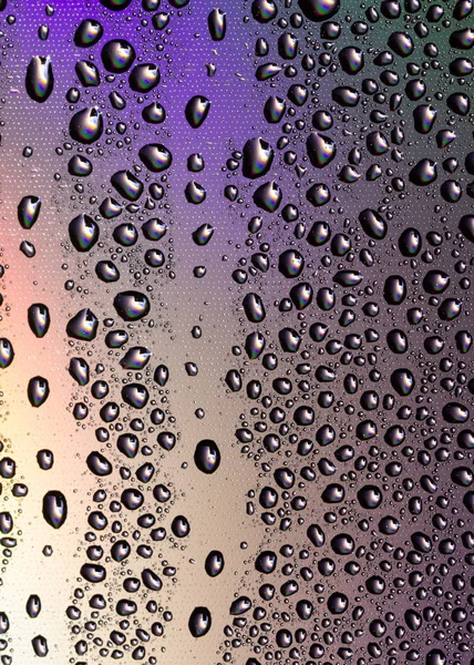 Gotas Agua Vaso Con Reflejo Del Arco Iris Contexto —  Fotos de Stock